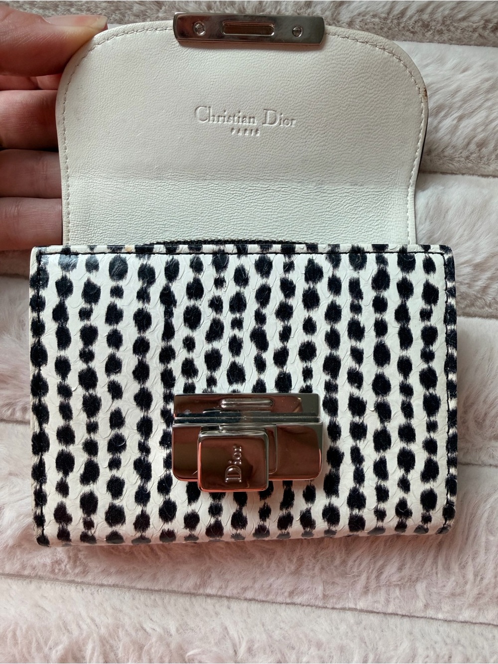 Dior Black and White Spotted Snakeskin Leather Wallet with Silver Hardware - Picture 7 of 13